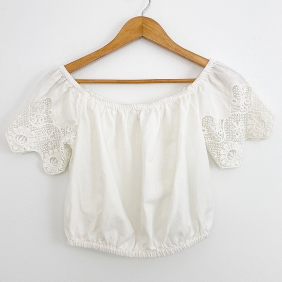 Zara Basic Collection Cream Linen Off Shoulder Crocheted Crop Top Size X-Small - Picture 1 of 13